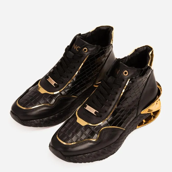 Vinci Leather Sneakers Bellagio Black and Gold HighTop Sneaker 8211 Men