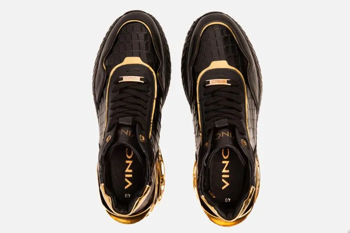 Vinci Leather Sneakers Bellagio Black and Gold HighTop Sneaker 8211 Men