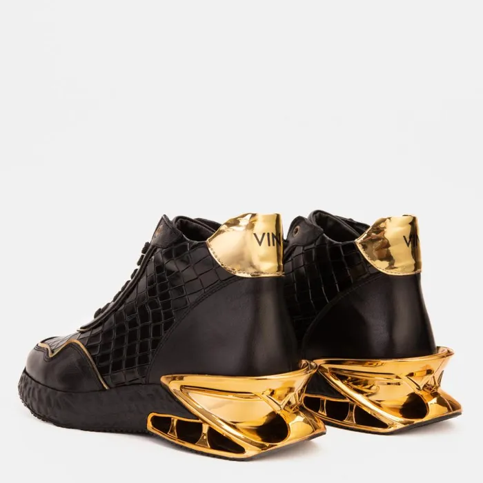 Vinci Leather Sneakers Bellagio Black and Gold HighTop Sneaker 8211 Men