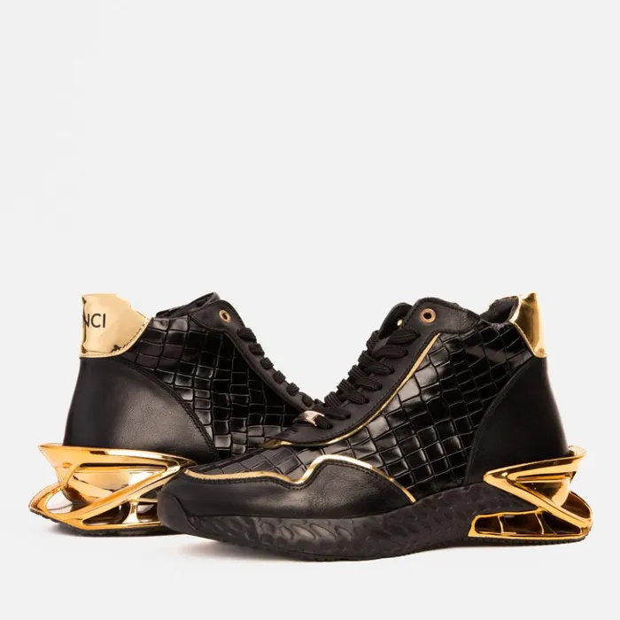 Vinci Leather Sneakers Bellagio Black and Gold HighTop Sneaker 8211 Men
