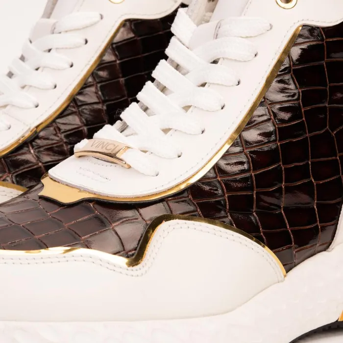 Vinci Leather Sneakers Bellagio White and Gold Leather HighTop Sneaker 8211 Men