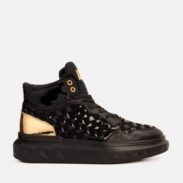 Vinci Leather Sneakers The Eugene Black and Gold Woven Leather HighTop Sneaker 8211 Men