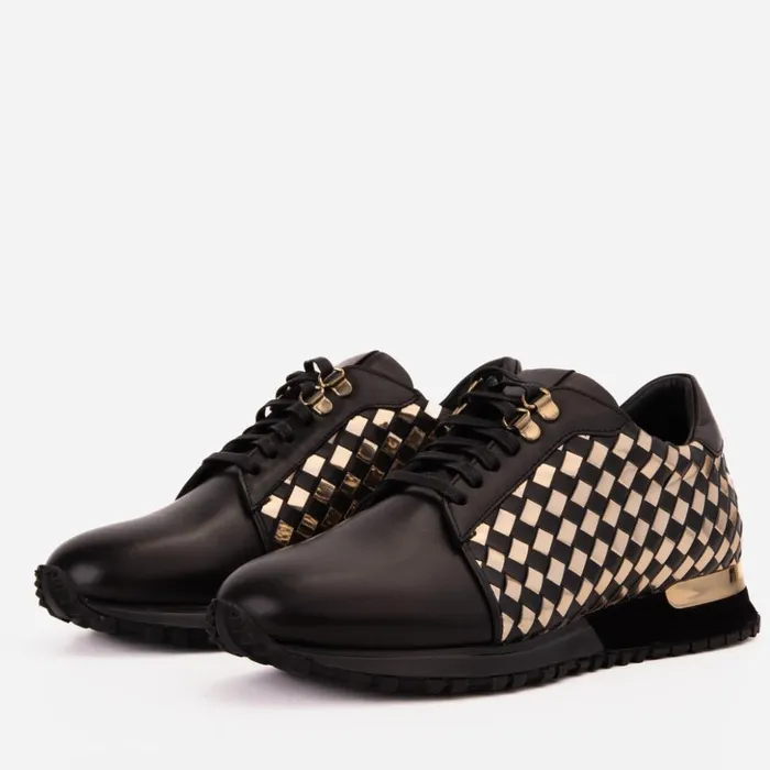 Vinci Leather Sneakers The Mackenzie Black and Gold Woven Leather Sneaker 8211 Men