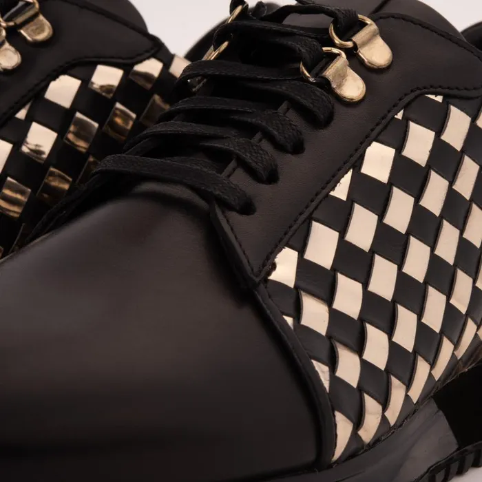 Vinci Leather Sneakers The Mackenzie Black and Gold Woven Leather Sneaker 8211 Men