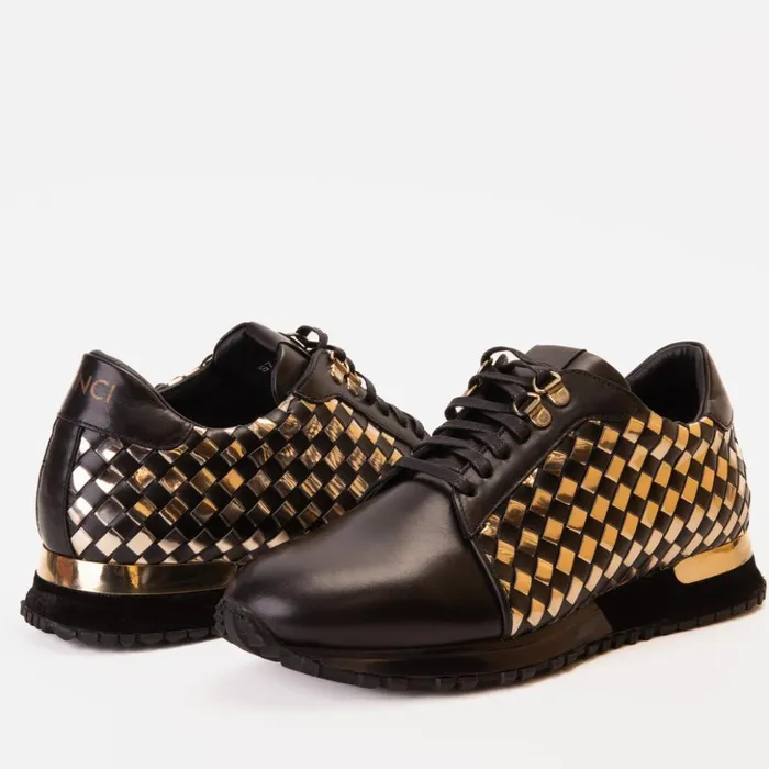 Vinci Leather Sneakers The Mackenzie Black and Gold Woven Leather Sneaker 8211 Men