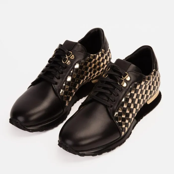 Vinci Leather Sneakers The Mackenzie Black and Gold Woven Leather Sneaker 8211 Men