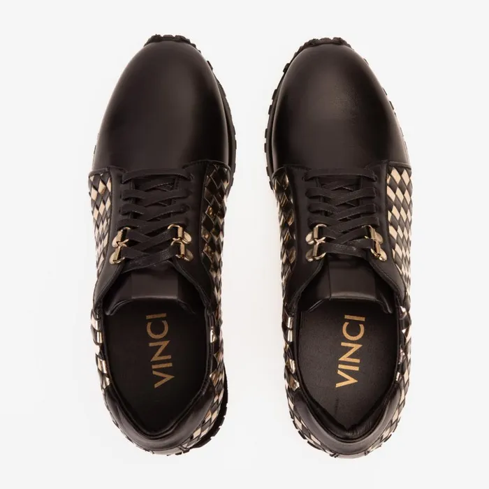 Vinci Leather Sneakers The Mackenzie Black and Gold Woven Leather Sneaker 8211 Men