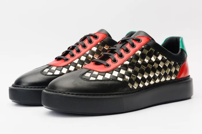 Vinci Leather Sneakers The Messina Black and Gold Woven Leather Sneaker 8211 Men
