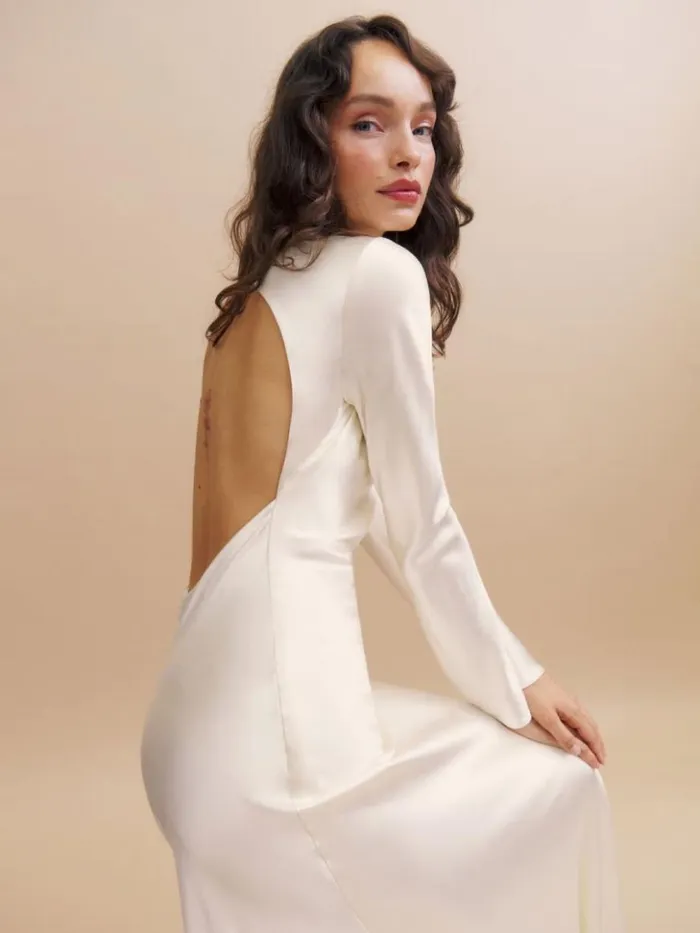 Weddings The Reformation Adwen Silk Dress Ivory