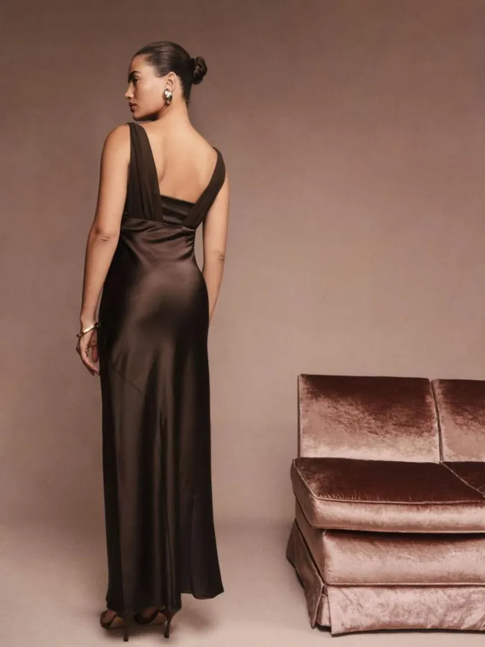 Weddings The Reformation Lune Dress Black Bean