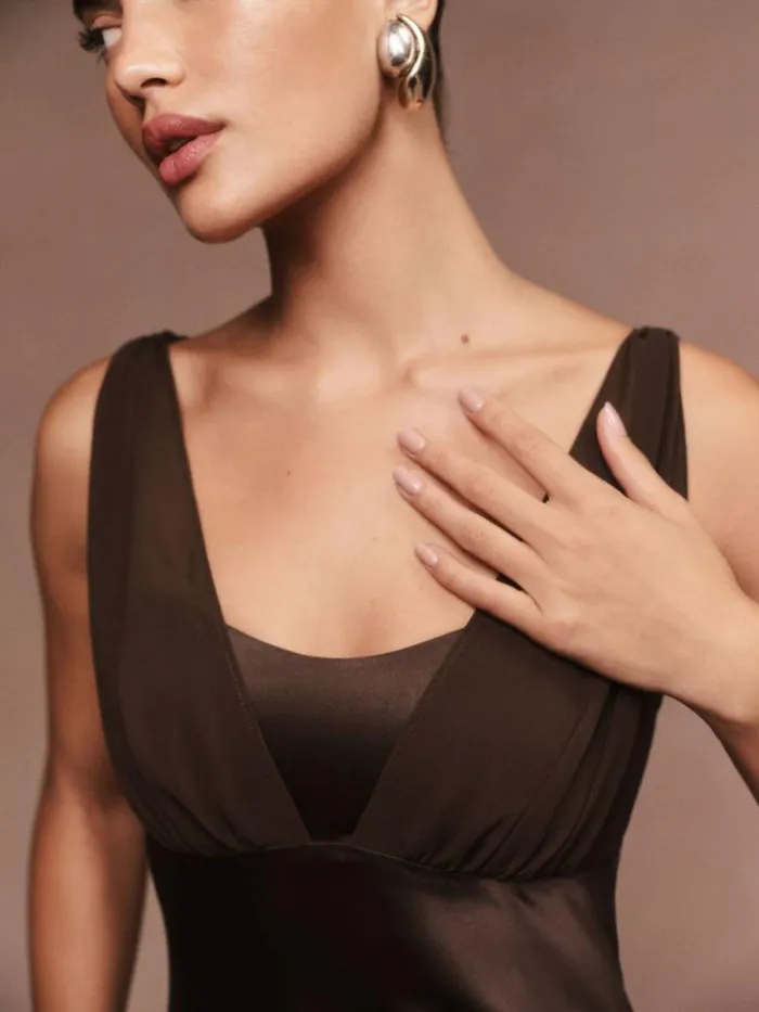 Weddings The Reformation Lune Dress Black Bean