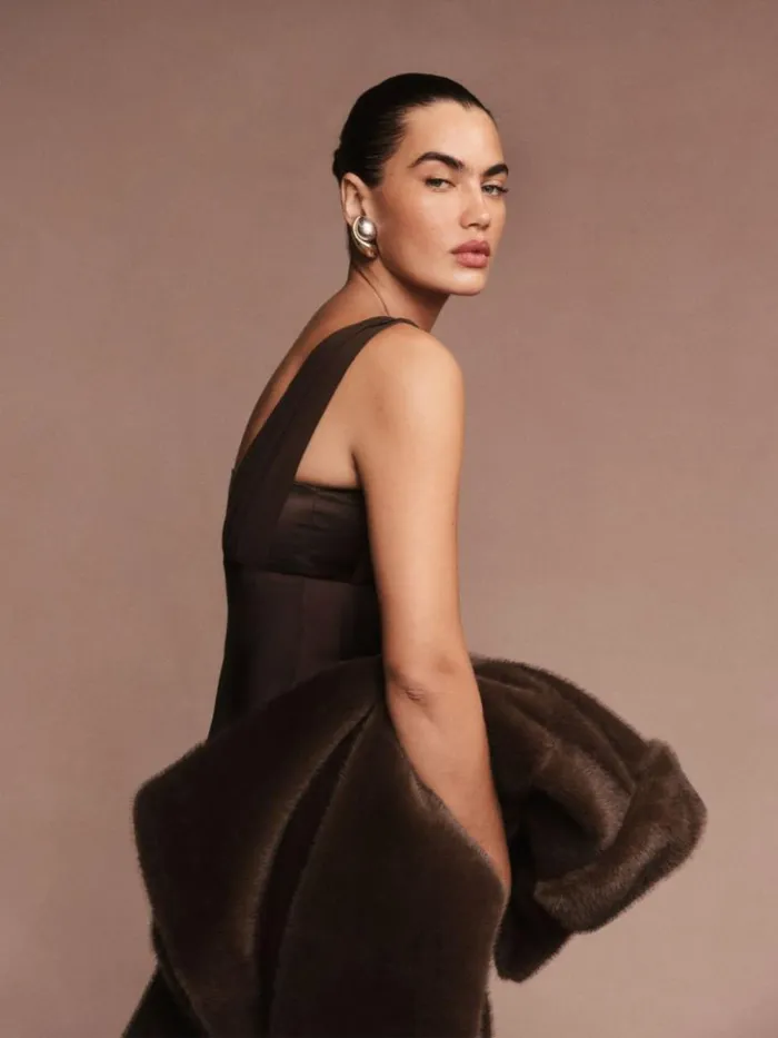 Weddings The Reformation Lune Dress Black Bean