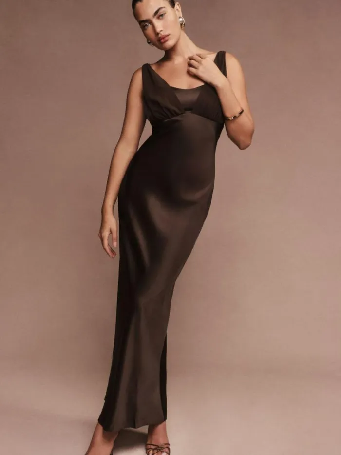 Weddings The Reformation Lune Dress Black Bean