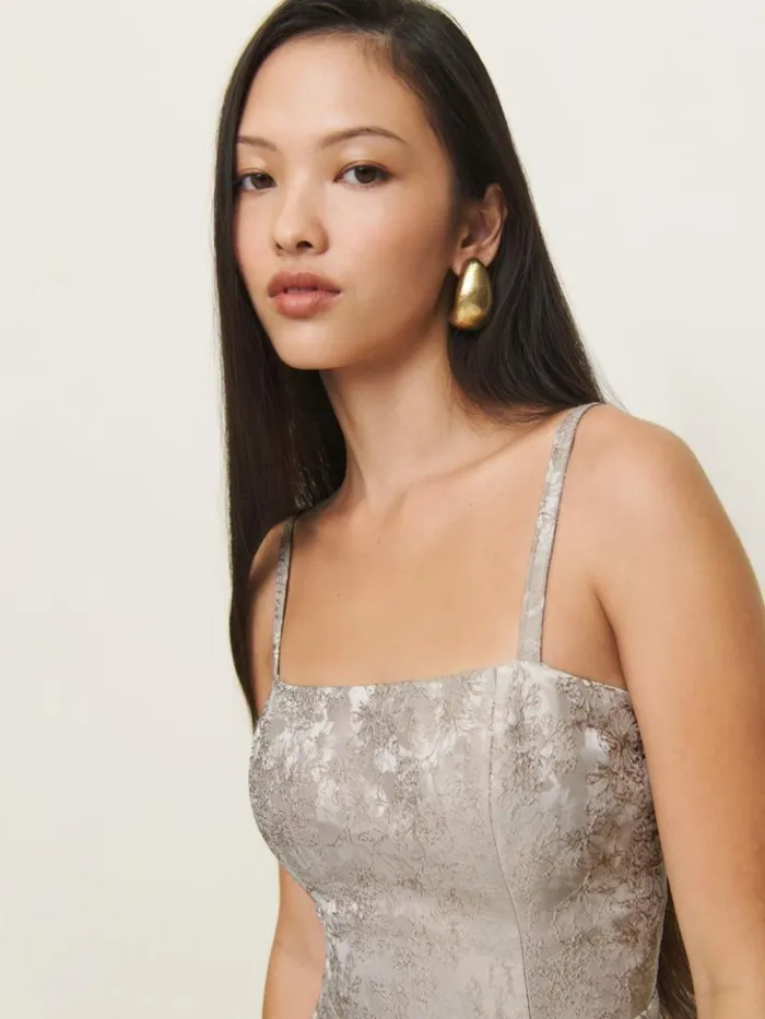 Weddings The Reformation Quince Dress Taupe Brocade