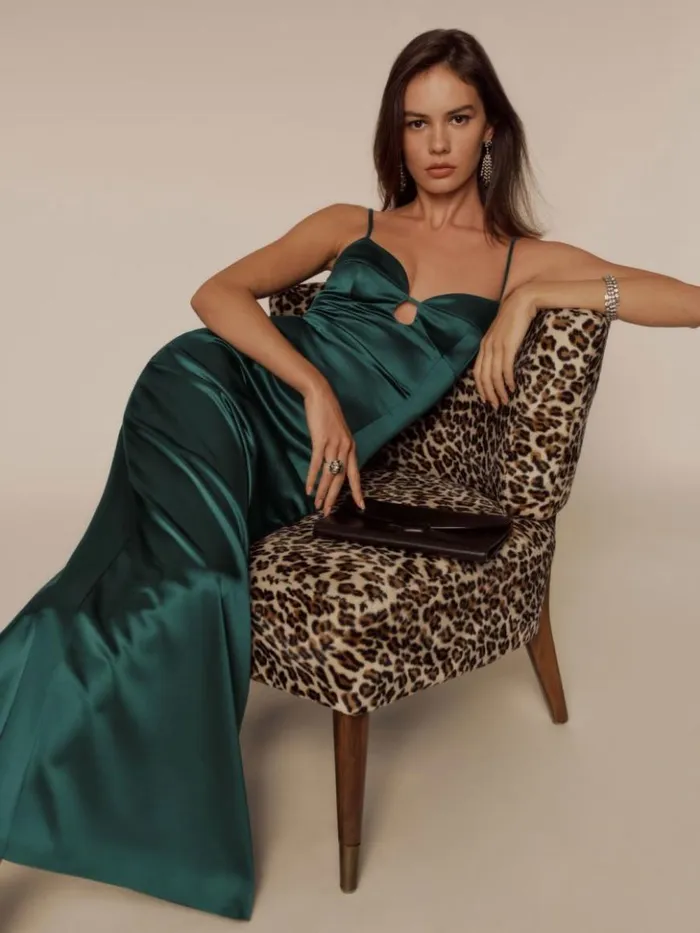 Weddings The Reformation Sathia Satin Dress Forest