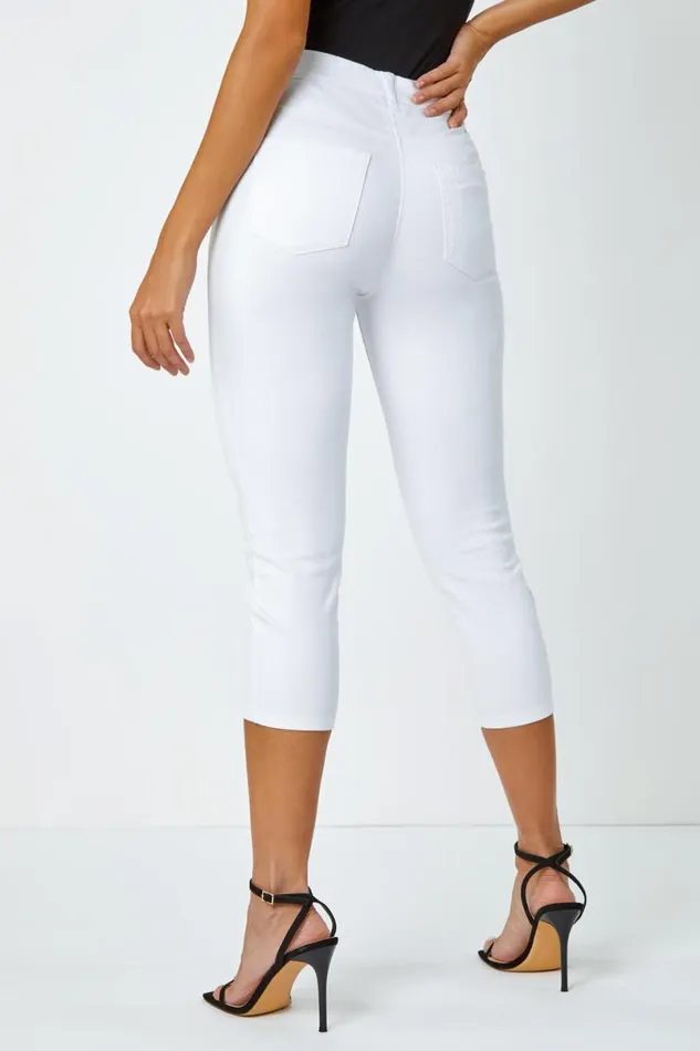 White Elastic Waist Cropped Denim Jegging Women Roman Coords
