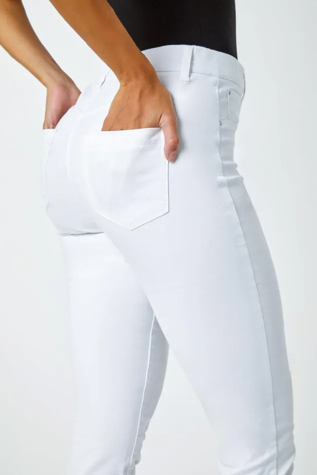 White Elastic Waist Cropped Denim Jegging Women Roman Coords