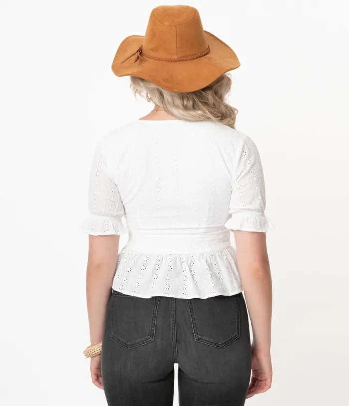 White Eyelet Peplum Jolene Blouse Clothing Unique Vintage Blouses
