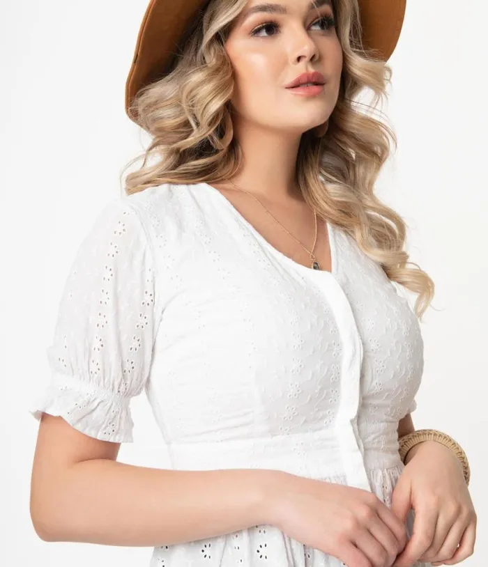 White Eyelet Peplum Jolene Blouse Clothing Unique Vintage Blouses