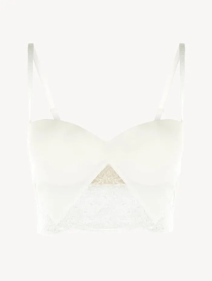 White Lycra Strapless Brassiere With Chantilly Lace Lingerie La Perla Padded