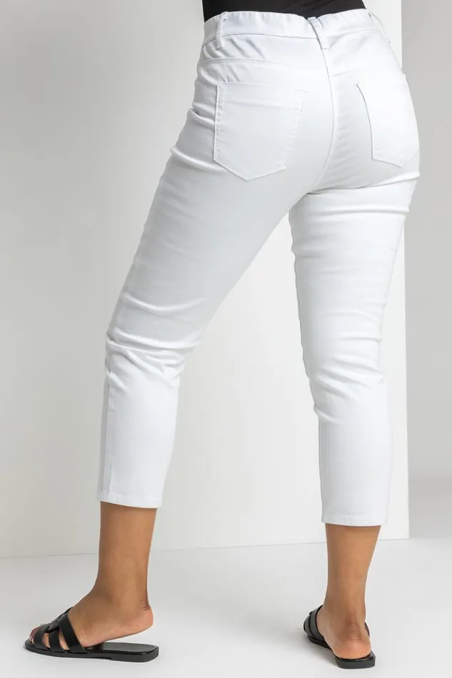 White Petite Elastic Waist Denim Cropped Jegging Women Roman Trousers