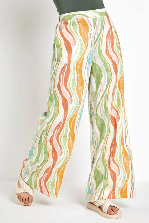 White Retro Wave Wide Leg Trouser Women Roman Occasionwear