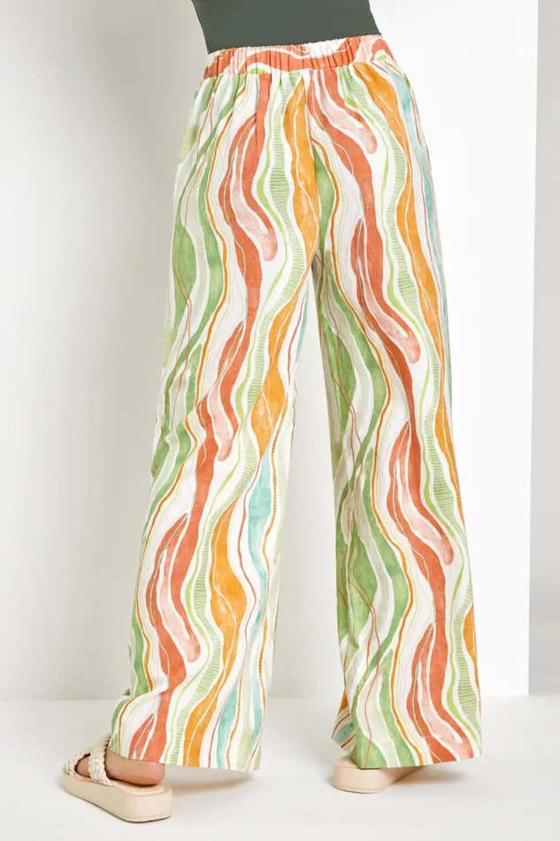 White Retro Wave Wide Leg Trouser Women Roman Occasionwear