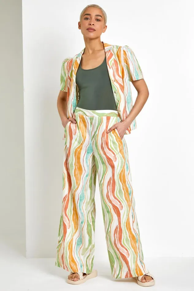 White Retro Wave Wide Leg Trouser Women Roman Occasionwear