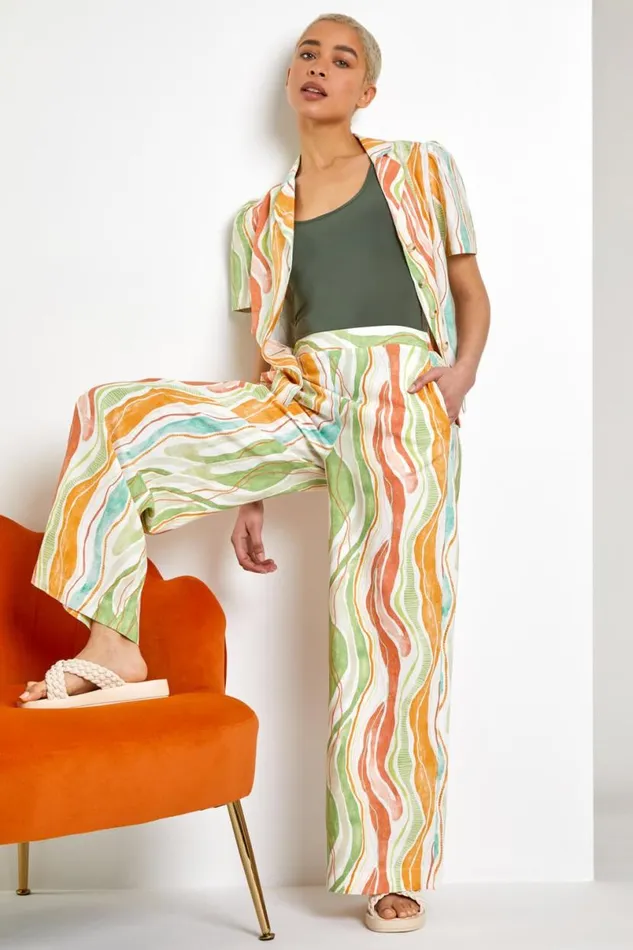 White Retro Wave Wide Leg Trouser Women Roman Occasionwear