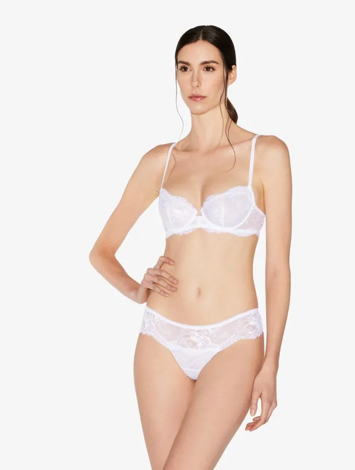 White Stretch Leavers Lace Thong Lingerie La Perla G String and Thong