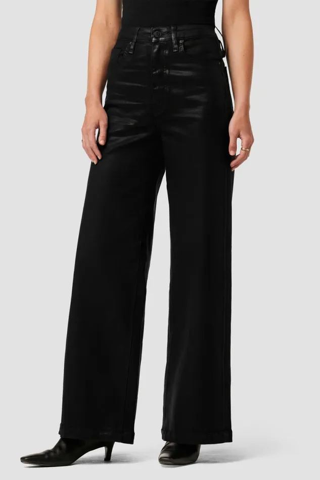 Wide Leg Women Hudson Jeans James HighRise Wide Leg Jean Coated Black Beauty