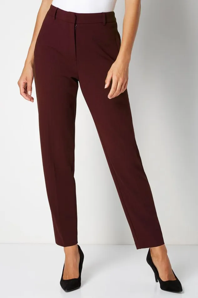 Wine Long Straight Leg Stretch Trouser Women Roman Trousers