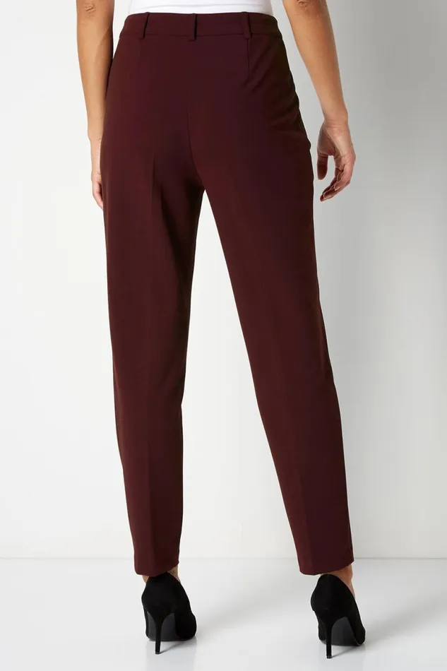 Wine Long Straight Leg Stretch Trouser Women Roman Trousers