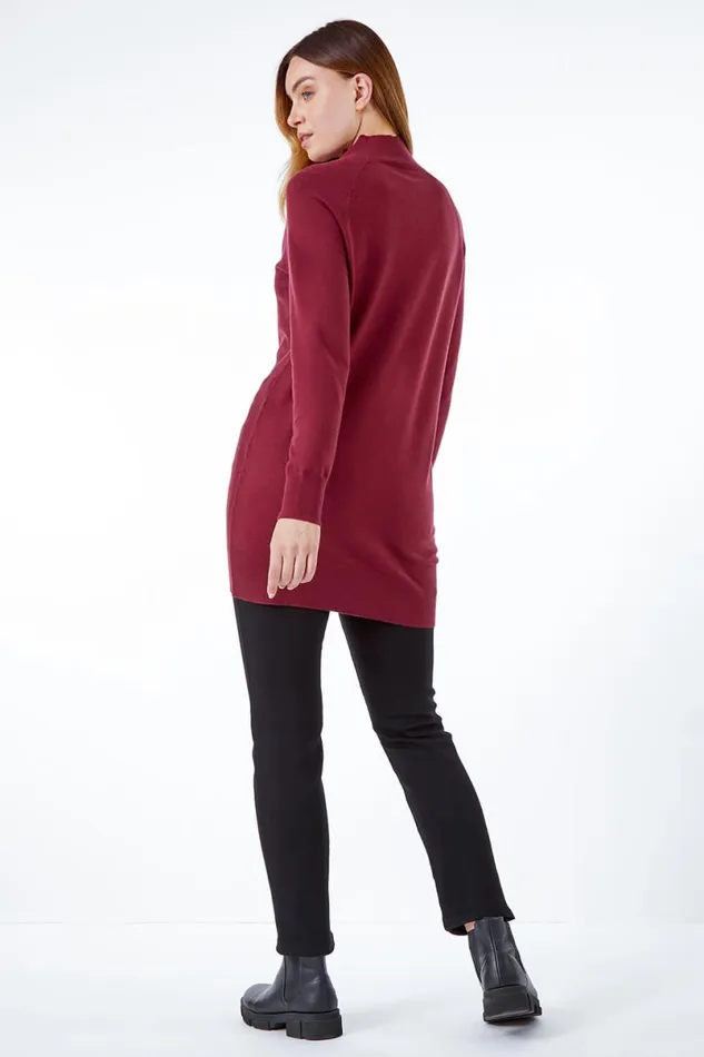 Wine Longline High Neck Tunic Jumper Women Roman Knitwear
