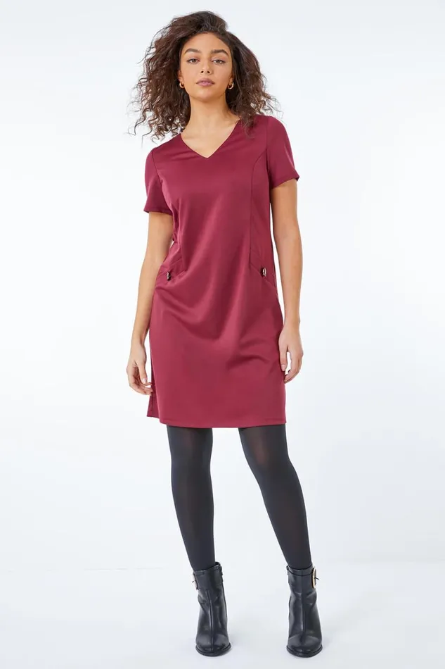 Wine Petite Pocket Tunic Dress Women Roman Dresses
