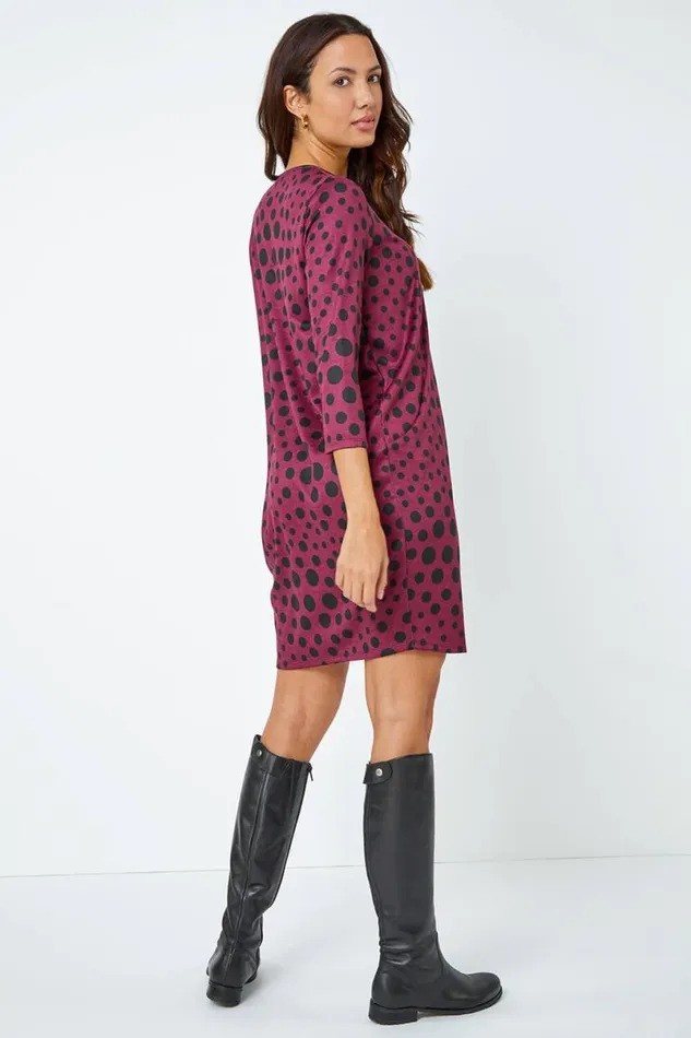 Wine Spot Print Pocket Cocoon Dress Women Roman Dresses