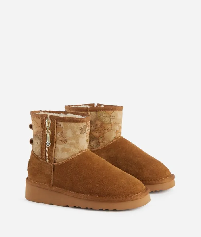 Woman Boots and Booties Alviero Martini FleeceLined Suede Ankle Boots With Geo Classic Details Natural