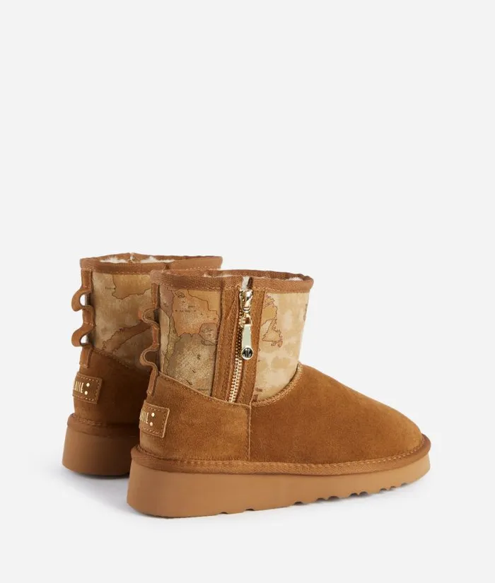 Woman Boots and Booties Alviero Martini FleeceLined Suede Ankle Boots With Geo Classic Details Natural