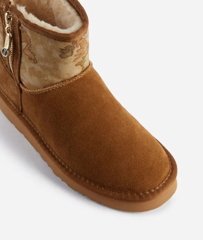 Woman Boots and Booties Alviero Martini FleeceLined Suede Ankle Boots With Geo Classic Details Natural