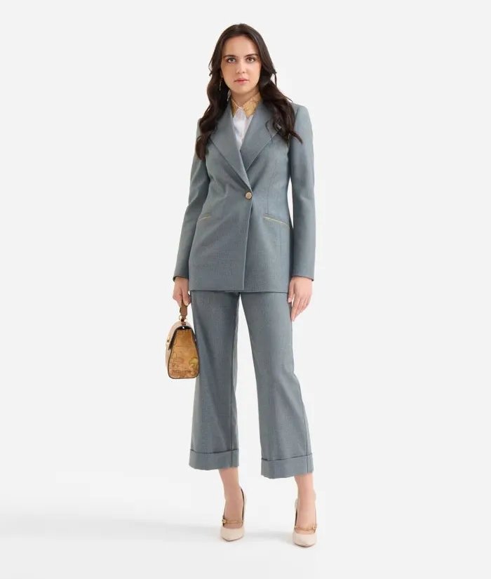 Woman Coats and Jackets Alviero Martini Pinstripe Jacket With Geo Classic Details Grey