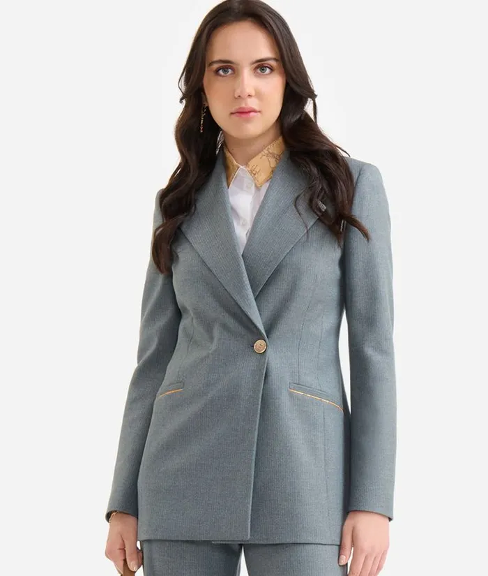 Woman Coats and Jackets Alviero Martini Pinstripe Jacket With Geo Classic Details Grey