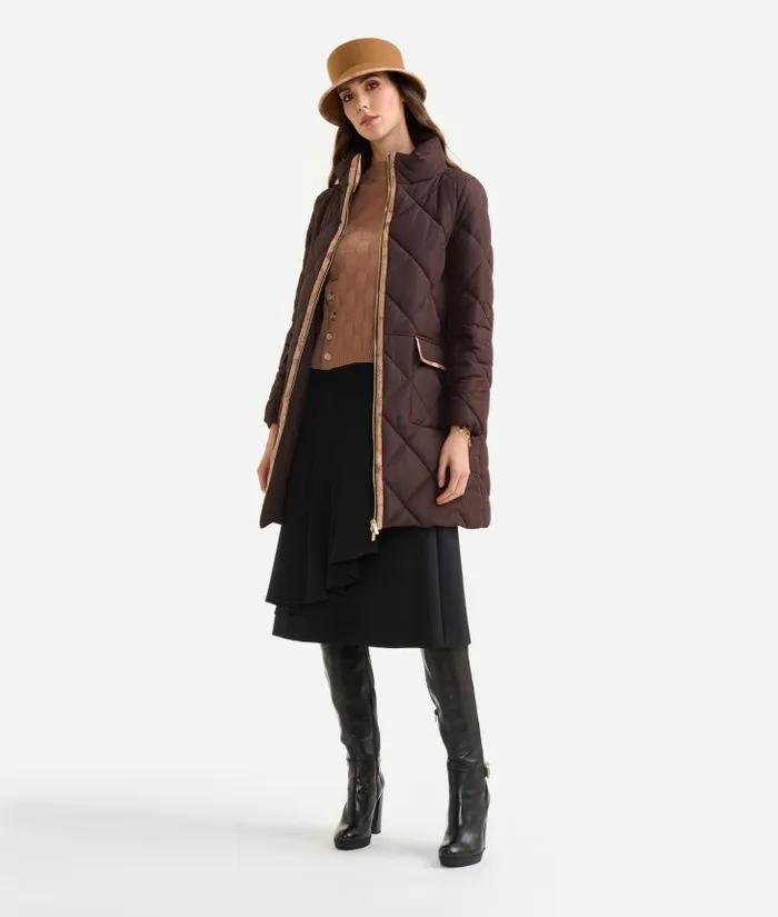 Woman Coats and Jackets Alviero Martini Quilted Padded Nylon Midi Coat Chocolate