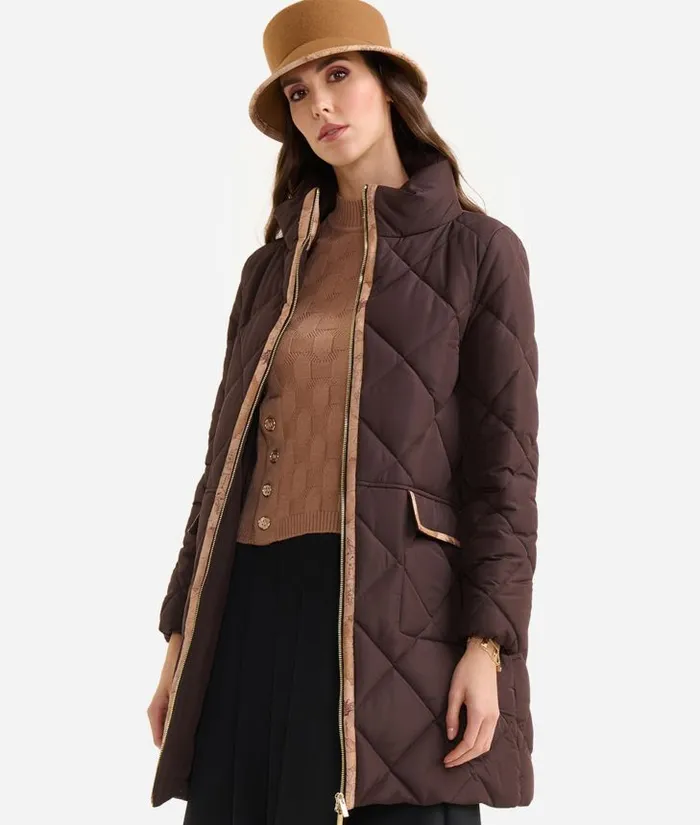 Woman Coats and Jackets Alviero Martini Quilted Padded Nylon Midi Coat Chocolate