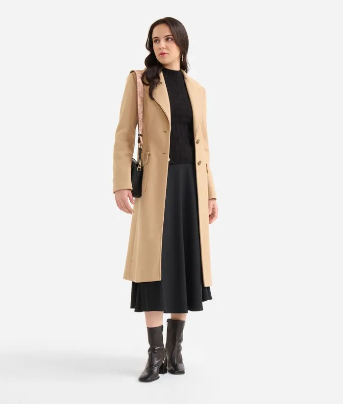 Woman Coats and Jackets Alviero Martini Velour Coat With Jewel Detail Camel
