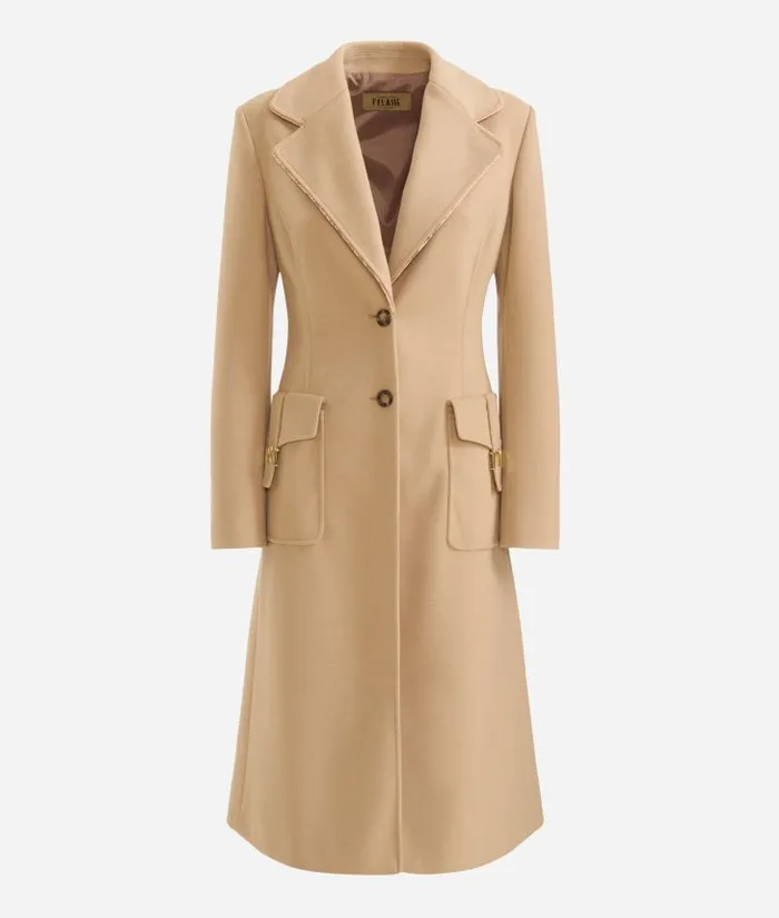 Woman Coats and Jackets Alviero Martini Velour Coat With Jewel Detail Camel