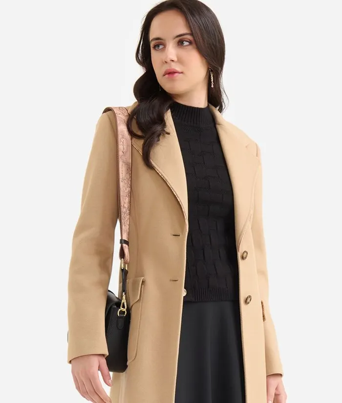 Woman Coats and Jackets Alviero Martini Velour Coat With Jewel Detail Camel