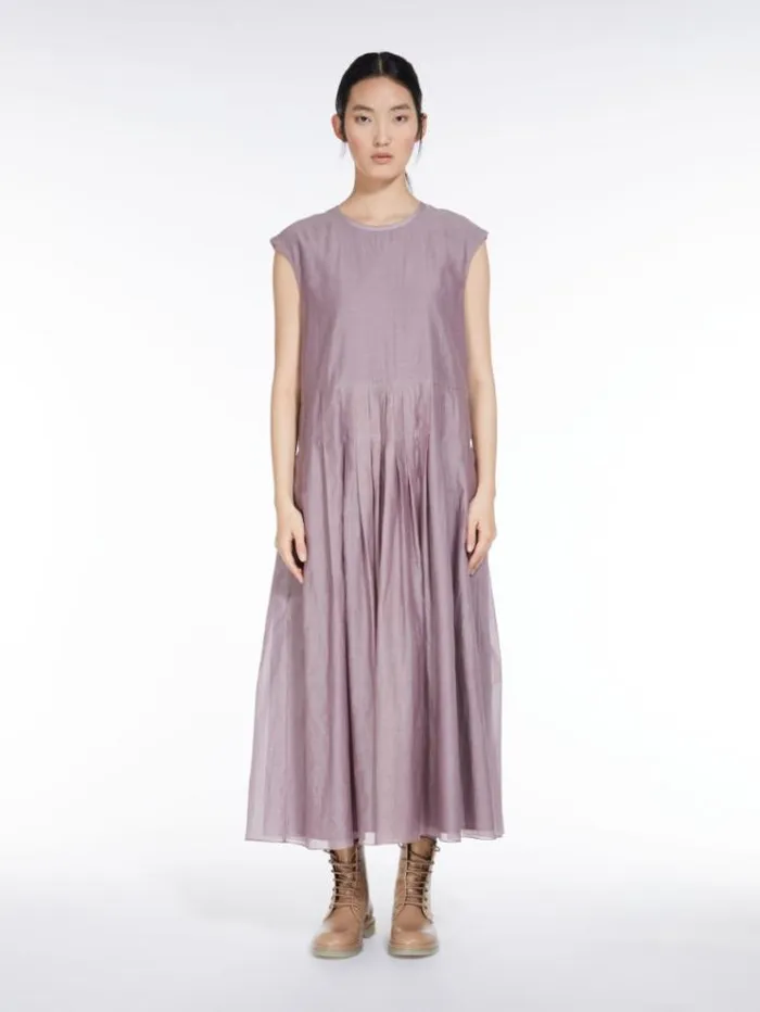 Woman Cotton And Silk Voile Dress Lilac Maxmara Dresses