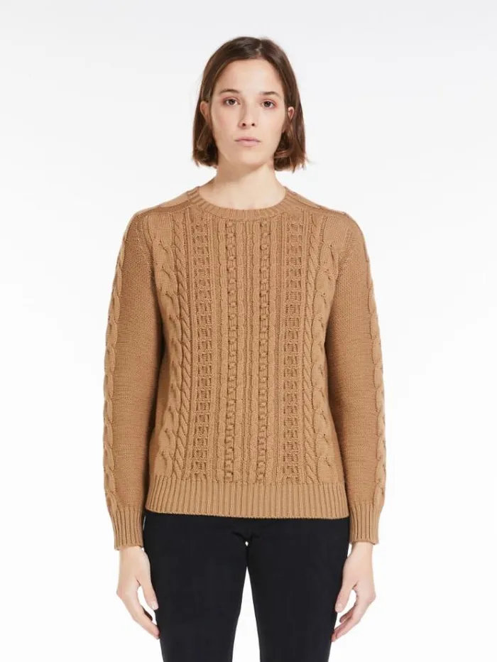 Woman Crewneck Cotton And Wool Knit Jumper Camel Maxmara Knitwear And Sweatshirts Woman Crewneck Cotton And Wool Knit Jumper Camel Maxmara Knitwear And Sweatshirts