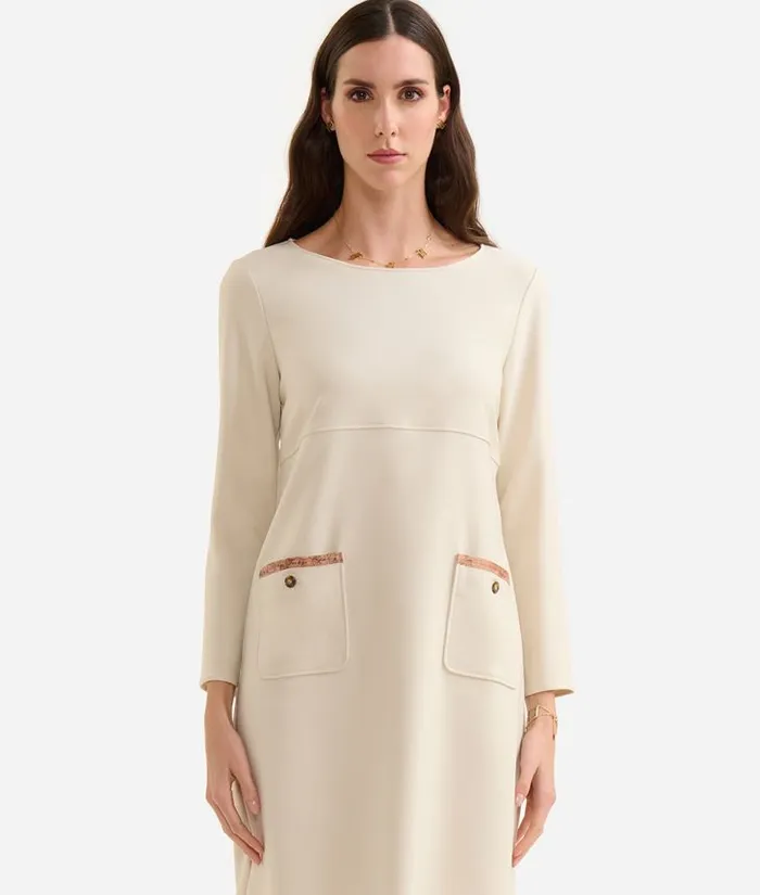 Woman Dresses Alviero Martini Cavalry Twill Shift Dress Wool White