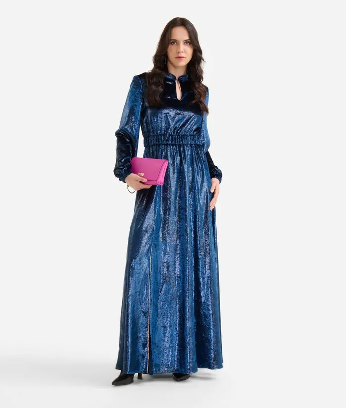 Woman Dresses Alviero Martini Special Lurex Velvet Long Dress Prussian Blue